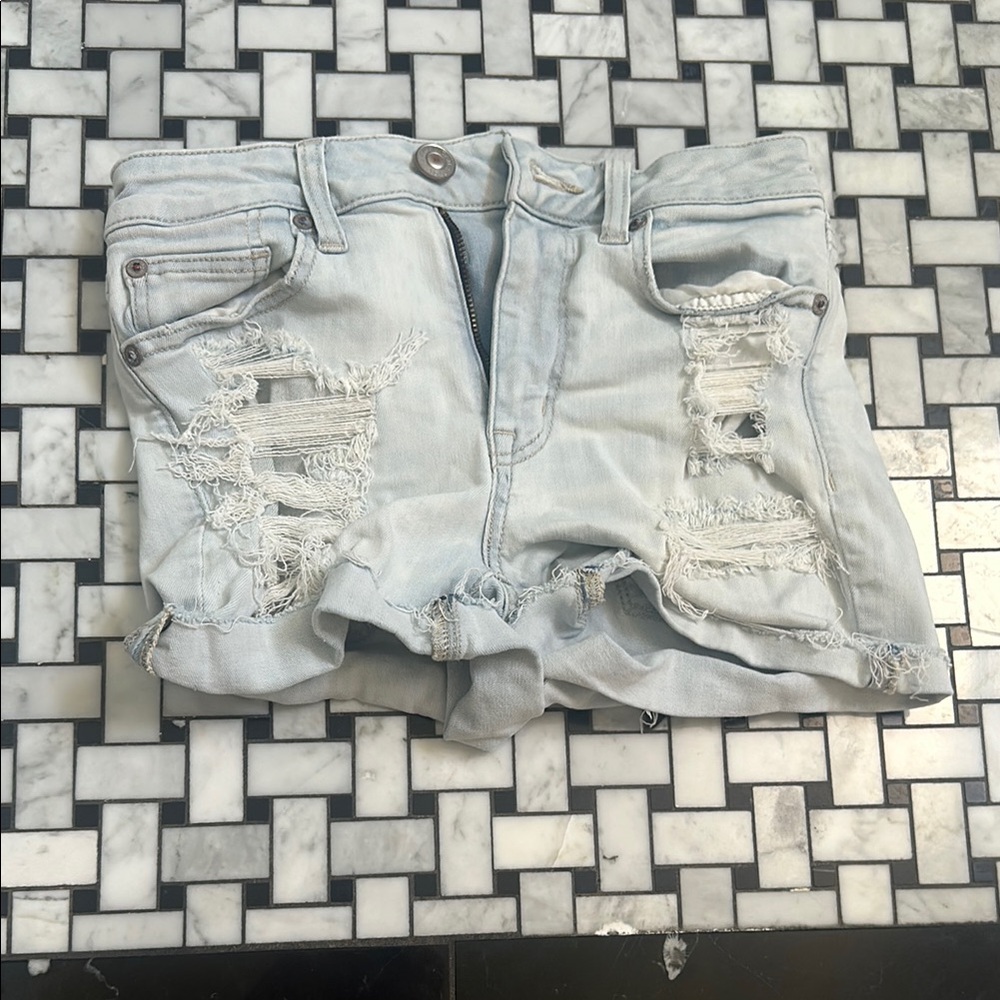 American Eagle Outfitters Blue Distressed Jean Shorts